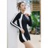 Women One piece Swimsuit Summer Quick drying Conservative Bathing Suit For Swimming Hot Spring short sleeves M