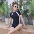 Women One piece Swimsuit Summer Quick drying Conservative Bathing Suit For Swimming Hot Spring short sleeves XL