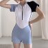 Women One piece Swimsuit Summer Short Sleeves Conservative Swimwear For Swimming Hot Spring Beach grey XL