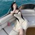 Women One piece Swimsuit Casual Contrast Color Sleeveless Breathable Conservative Swimwear beige XL