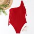 Women One piece Swimsuit Sexy One Shoulder Tassel Multi color Swimwear Sleeveless Solid Color Swimsuit Pink XXL