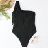 Women One piece Swimsuit Sexy One Shoulder Tassel Multi color Swimwear Sleeveless Solid Color Swimsuit Pink XXL
