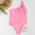 Women One piece Swimsuit Sexy One Shoulder Tassel Multi color Swimwear Sleeveless Solid Color Swimsuit Pink XXL