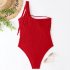 Women One piece Swimsuit Sexy One Shoulder Tassel Multi color Swimwear Sleeveless Solid Color Swimsuit Pink XXL