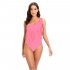 Women One piece Swimsuit Sexy One Shoulder Tassel Multi color Swimwear Sleeveless Solid Color Swimsuit Pink XXL
