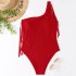 Women One piece Swimsuit Sexy One Shoulder Tassel Multi color Swimwear Sleeveless Solid Color Swimsuit red XL