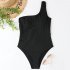 Women One piece Swimsuit Sexy One Shoulder Tassel Multi color Swimwear Sleeveless Solid Color Swimsuit blue XXL