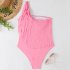Women One piece Swimsuit Sexy One Shoulder Tassel Multi color Swimwear Sleeveless Solid Color Swimsuit blue XXL