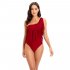 Women One piece Swimsuit Sexy One Shoulder Tassel Multi color Swimwear Sleeveless Solid Color Swimsuit blue XXL