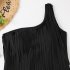 Women One piece Swimsuit Sexy One Shoulder Tassel Multi color Swimwear Sleeveless Solid Color Swimsuit blue XXL