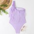 Women One piece Swimsuit Sexy One Shoulder Tassel Multi color Swimwear Sleeveless Solid Color Swimsuit blue XXL