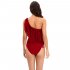 Women One piece Swimsuit Sexy One Shoulder Tassel Multi color Swimwear Sleeveless Solid Color Swimsuit blue XXL