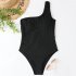 Women One piece Swimsuit Sexy One Shoulder Tassel Multi color Swimwear Sleeveless Solid Color Swimsuit black XL