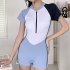 Women One piece Swimsuit Summer Short Sleeves Conservative Swimwear For Swimming Hot Spring Beach grey XL