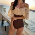 Women One-piece Swimsuit Elegant Lace Sexy Slim Fit Lace-up Backless Bodysuit Swimwear For Beach Swimming As shown XL
