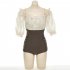 Women One piece Swimsuit Elegant Lace Sexy Slim Fit Lace up Backless Bodysuit Swimwear For Beach Swimming As shown M
