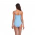 Women  One piece  Swimsuit Solid Color Pleated One piece Triangle Adjustable Shoulder Strap Swimsuit sky blue L