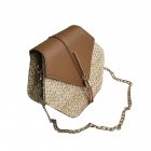 Women PU Hexagonal Straw Weaving Single Shoulder Chain Fringes Square Cross-Body Bag brown