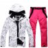Women Padded Waterproof And Windproof Warm Ski Hiking Suit Set Two piece Jacket Coat Top  Pants Tops   bright pink pants M