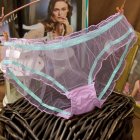 Women Panties Tulle Sexy Briefs Cotton Crotch Underwear See through Quick drying Lady Lingerie Underpants Pink