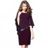 Women Patchwork Stitching Sequin Fold Dress Medium Sleeve Dress purple S