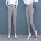 Women Pencil Pants Fashion Elegant High Waist Solid Color Cropped Harem Pants Casual Large Size Trousers grey S