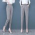 Women Pencil Pants Fashion Elegant High Waist Solid Color Cropped Harem Pants Casual Large Size Trousers grey S