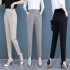 Women Pencil Pants Fashion Elegant High Waist Solid Color Cropped Harem Pants Casual Large Size Trousers grey S