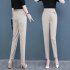Women Pencil Pants Fashion Elegant High Waist Solid Color Cropped Harem Pants Casual Large Size Trousers grey S