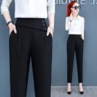 Women Pencil Pants Fashion Elegant High Waist Solid Color Cropped Harem Pants Casual Large Size Trousers black S