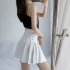 Women Pleated Skirt Summer Sexy High Waist Lace up Simple Elegant Solid Color A line Skirt 1812 pink L