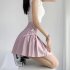 Women Pleated Skirt Summer Sexy High Waist Lace up Simple Elegant Solid Color A line Skirt 1812 gray L