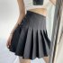Women Pleated Skirt Summer Sexy High Waist Lace up Simple Elegant Solid Color A line Skirt 1812 gray L