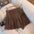 Women Pleated Skirt Summer Sexy High Waist Lace up Simple Elegant Solid Color A line Skirt 1812 coffee color L
