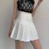 Women Pleated Skirt Summer Sexy High Waist Lace up Simple Elegant Solid Color A line Skirt 1812 coffee color L