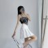 Women Pleated Skirt Summer Sexy High Waist Lace up Simple Elegant Solid Color A line Skirt 1812 coffee color L