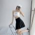Women Pleated Skirt Summer Sexy High Waist Lace up Simple Elegant Solid Color A line Skirt 1812 coffee color L