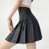Women Pleated Skirt Summer Sexy High Waist Lace up Simple Elegant Solid Color A line Skirt 1812 coffee color L