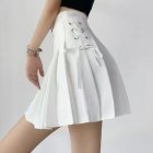Women Pleated Skirt Summer Sexy High Waist Lace-up Simple Elegant Solid Color A-line Skirt 1812 white XL