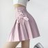 Women Pleated Skirt Summer Sexy High Waist Lace up Simple Elegant Solid Color A line Skirt 1812 pink XL