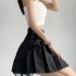 Women Pleated Skirt Summer Sexy High Waist Lace up Simple Elegant Solid Color A line Skirt 1812 pink XL