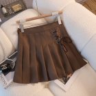 Women Pleated Skirt Summer Sexy High Waist Lace-up Simple Elegant Solid Color A-line Skirt 1812 coffee color XL