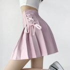 Women Pleated Skirt Summer Sexy High Waist Lace-up Simple Elegant Solid Color A-line Skirt 1812 pink XXL