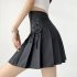 Women Pleated Skirt Summer Sexy High Waist Lace up Simple Elegant Solid Color A line Skirt 1812 black XXL