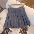 Women Pleated Skirt Summer Sexy High Waist Lace-up Simple Elegant Solid Color A-line Skirt 1812 gray S
