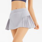 Women Pleated Tennis Skirt With Pocket Middle Waist Quick-dry Athletic Shorts Skirt For Sports Running Silver gray  XL