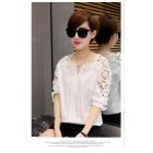 Women Plus Size Blouse Summer Short Sleeves V Neck Tops Elegant Hollow-out Lace Casual Loose Shirt White L