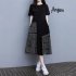 Women Plus Size Dress Elegant Short Sleeves Round Neck Midi Skirt Loose Casual Stylish Printing Dress black 2304 XL