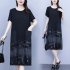 Women Plus Size Dress Elegant Short Sleeves Round Neck Midi Skirt Loose Casual Stylish Printing Dress 2308  L