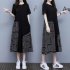Women Plus Size Dress Elegant Short Sleeves Round Neck Midi Skirt Loose Casual Stylish Printing Dress 2308  L